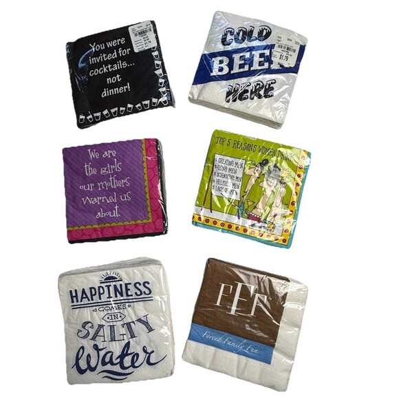 Lot Of 6 Packaged New Unopened Luncheon Coctail Paper Everyday Party Napkins - Picture 1 of 7